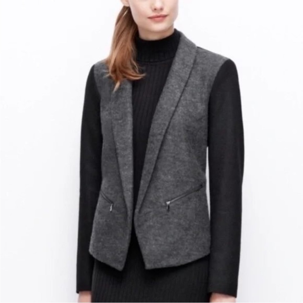 Ann taylor blazer with wool. Size 4P. Gray & black with zipper detail.